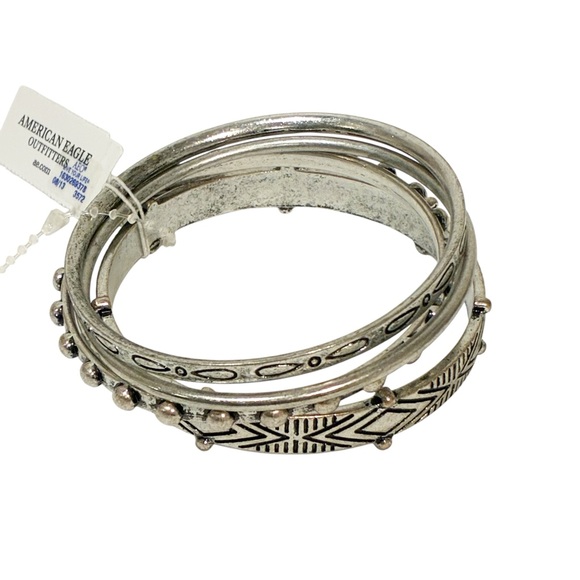 American Eagle Silvertone Bangle Bracelet Stack Jewelry NEW - Picture 1 of 3